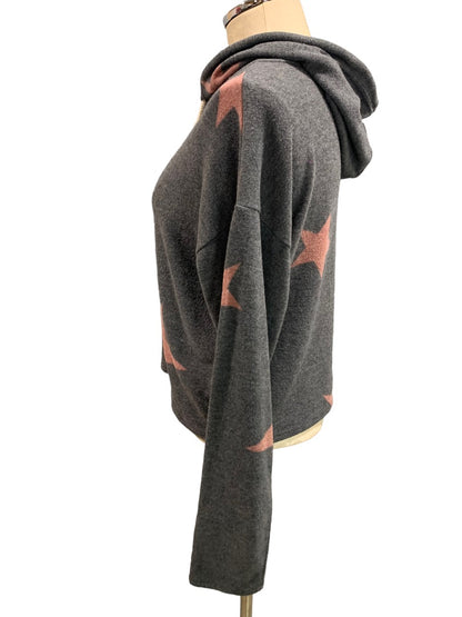 Medium Caution to the Wind Women's Gray Pink Pullover Hoodie Lightweight Star