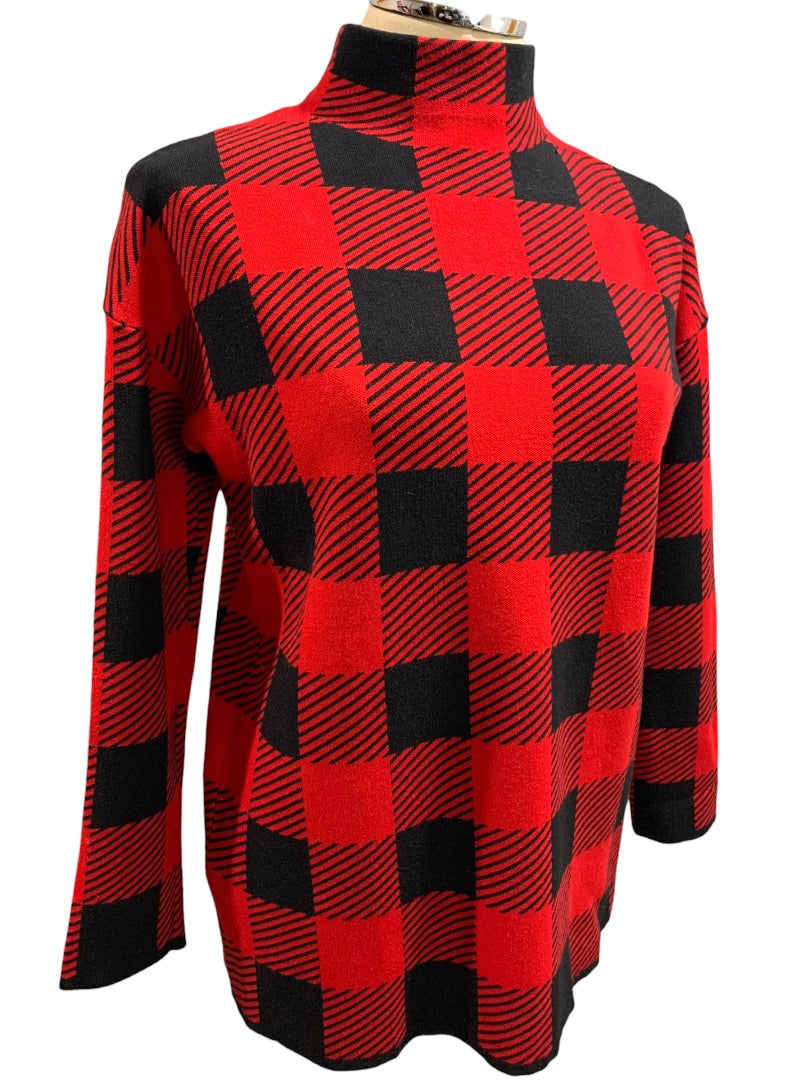 Small Joan Vass Women's Pullover Buffalo Plaid Sweater