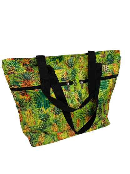 CCo Island New Tropical Print Pineapple Zip Top Travel Tote 14x19"