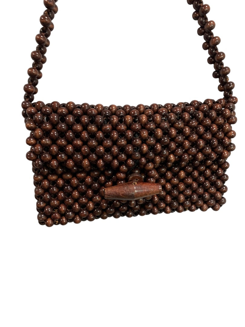 An Original Sarne Wooden Beaded Handbag Japan Brown Shoulderbag