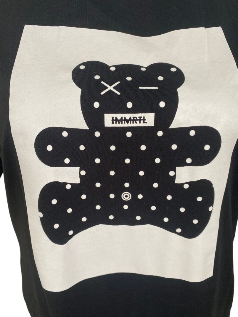 NWT XL IMMRTL Black White Polka Dot Bear Shirt Graphic Rock Tee T-shirt 100% Organic Cotton