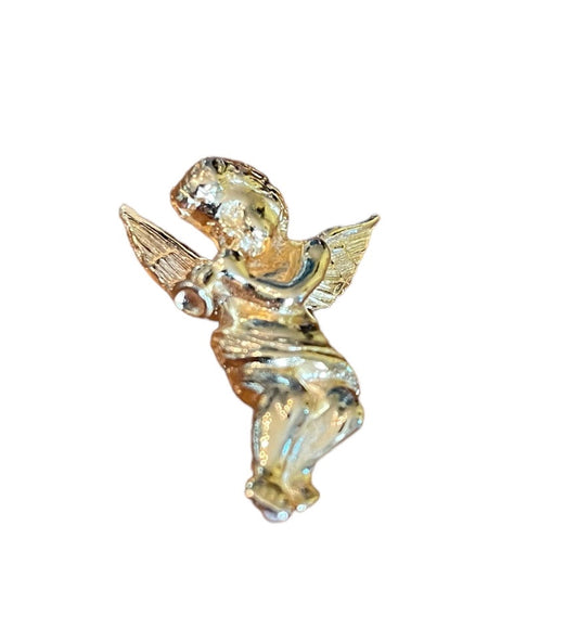 Gerry's Goldtone Angel with Trumpet Pin Brooch 1.5" Cherub