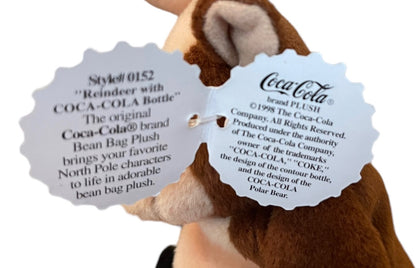 Coca Cola Beanie Plush Reindeer with Coke Bottle 1998 Stuffed Animal 6"