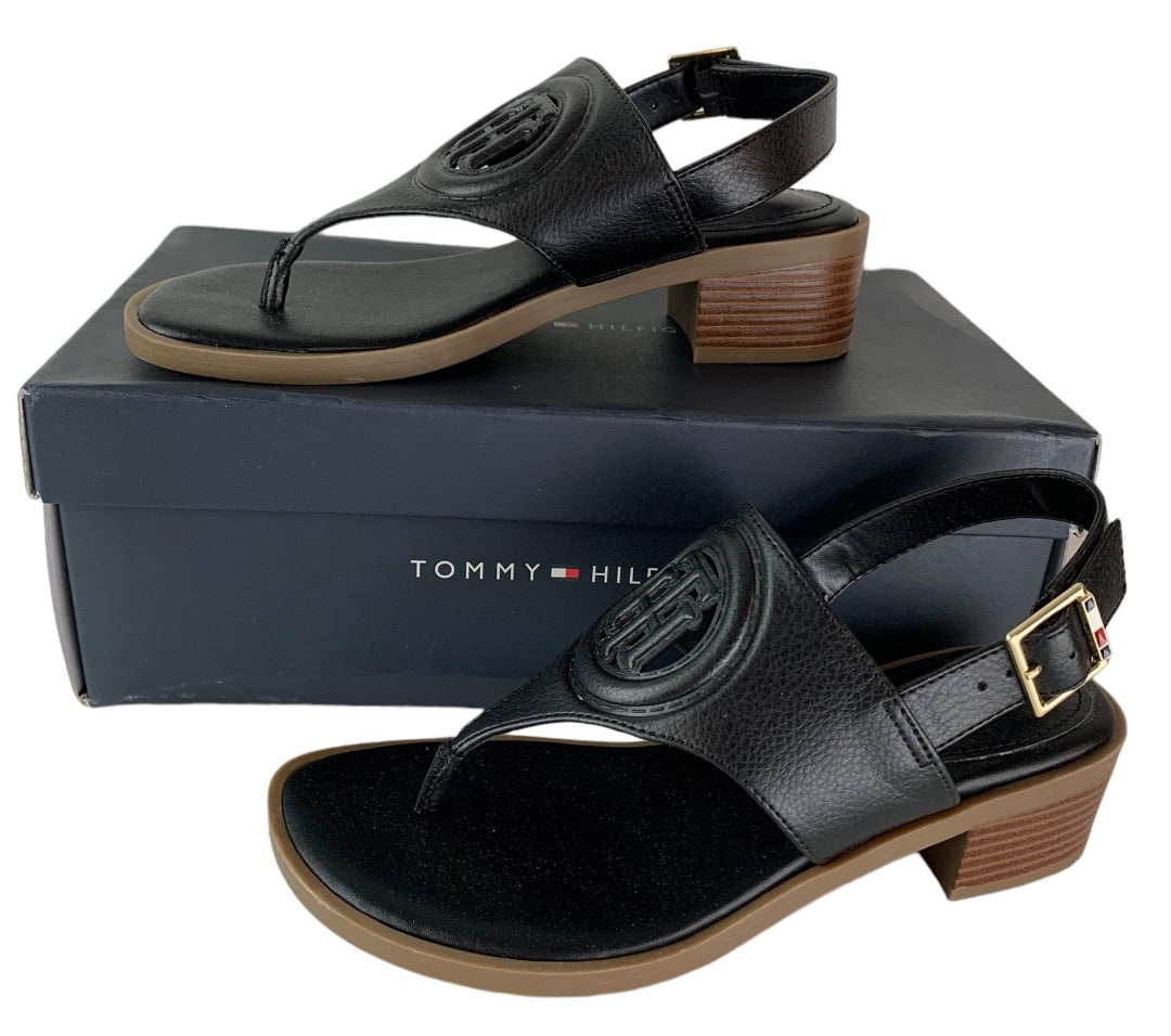 6.5 Tommy Hilfiger Olaya 1.75" Heel Womens Sandal Black New