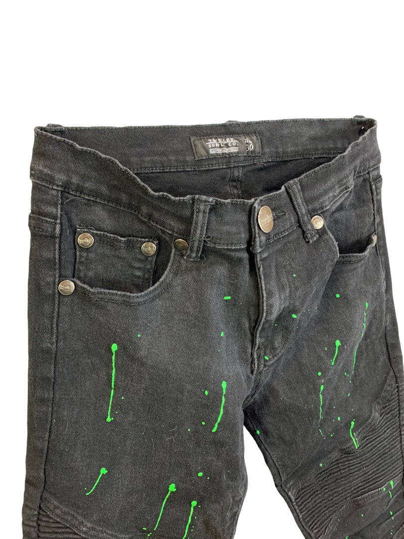 30 Trestle Supply Company Men's Black Paint Splatter Skinny Moto Jeans