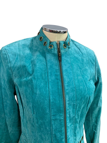 Large RuffHewn Women's Teal Suede Moto Style Full Zip Jacket