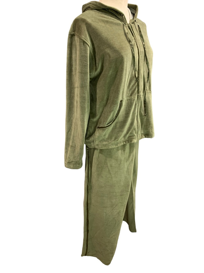 Small Jane Ashley Y2K Women's Two Piece Olive Green Velour Sweat Suit New