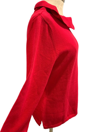 Large Rafaella Women's New Red Cowl Neck 3/4 Sleeve Sweater Cotton