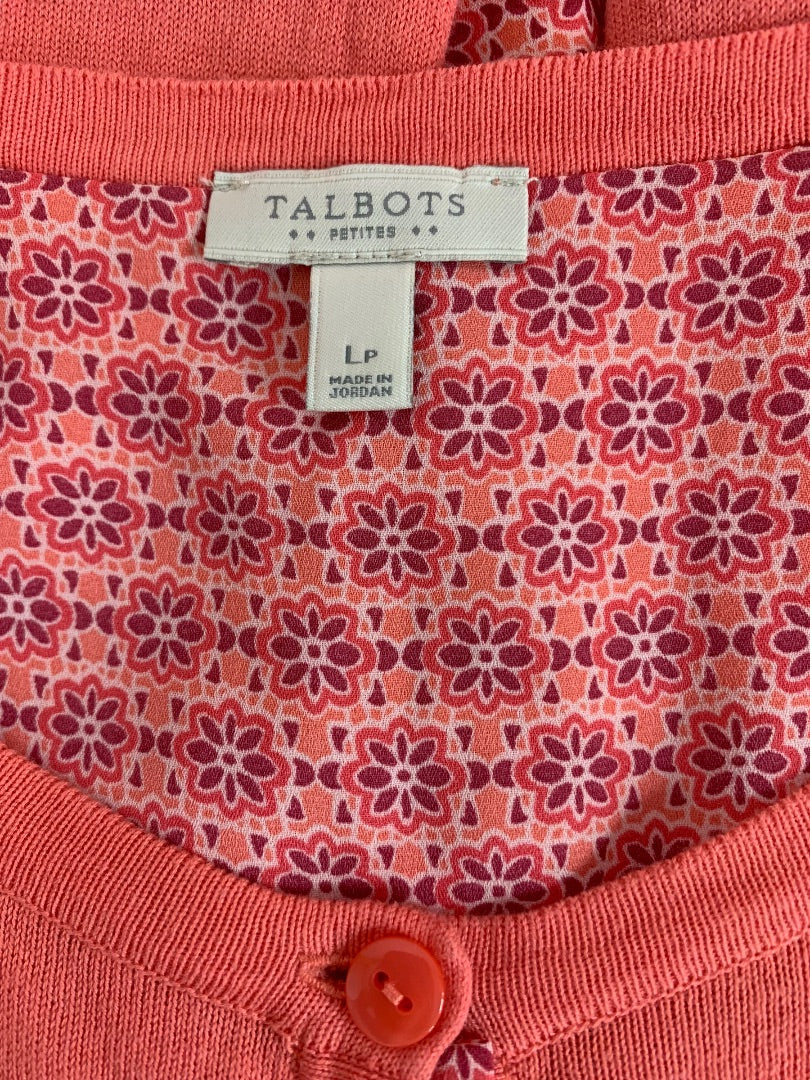 Large Petite Talbots Women's Coral Split Back Lightweight Cardigan