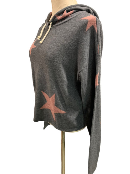 Medium Caution to the Wind Women's Gray Pink Pullover Hoodie Lightweight Star