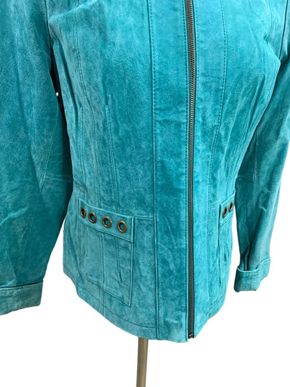 Large RuffHewn Women's Teal Suede Moto Style Full Zip Jacket