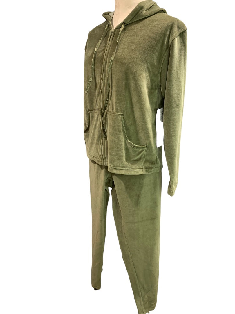 Small Jane Ashley Y2K Women's Two Piece Olive Green Velour Sweat Suit New