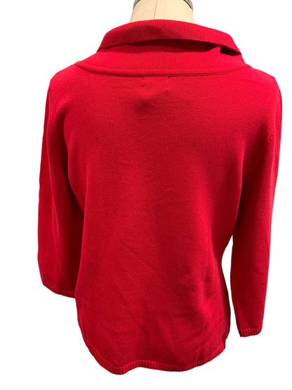 Large Rafaella Women's New Red Cowl Neck 3/4 Sleeve Sweater Cotton