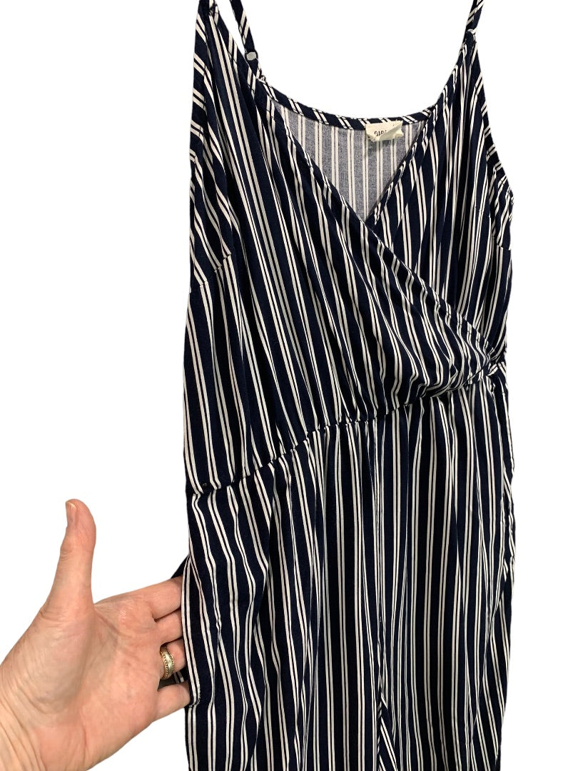 Small Garage Navy Blue New Striped Lightweight Jumpsuit Spaghetti Strap