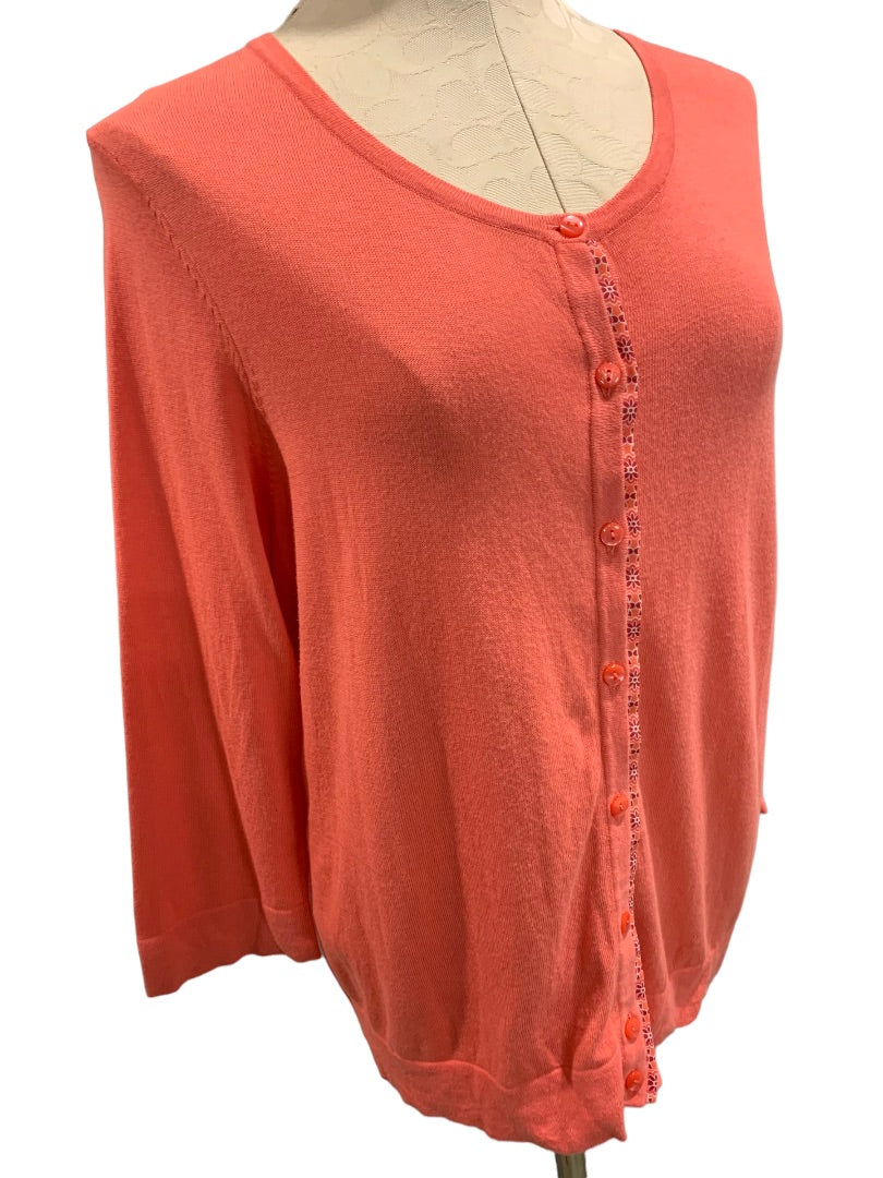 Large Petite Talbots Women's Coral Split Back Lightweight Cardigan