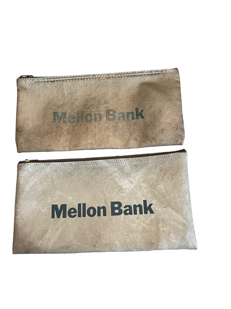 Two Vintage Mellon Bank Zip Top Deposit Money Bags 10.25" x 5.5"