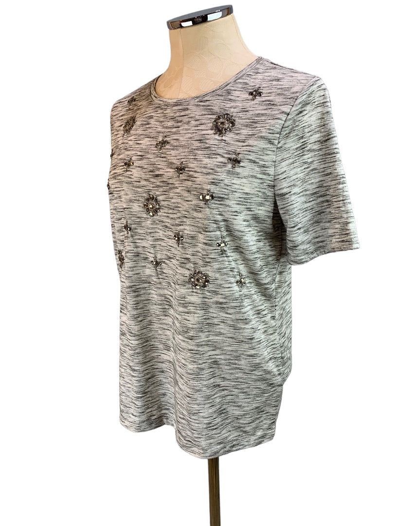 Medium Loft Women's Short Sleeve Gray Tshirt Embellished Design