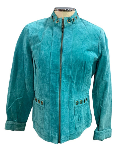 Large RuffHewn Women's Teal Suede Moto Style Full Zip Jacket