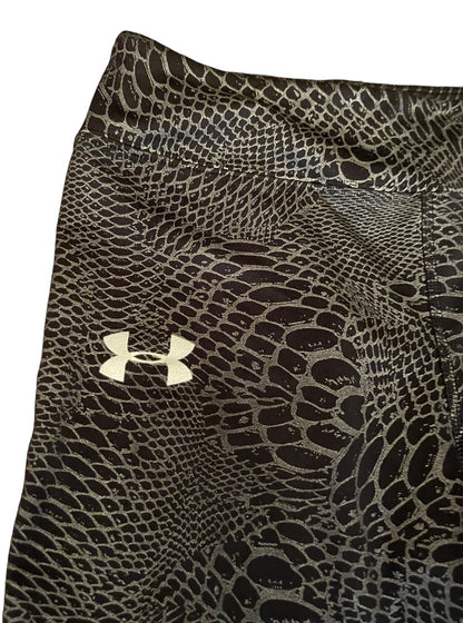 Large Under Armour Youth Girl's Capri Athletic Pants Fitted Heat Gear Black Metallic Print