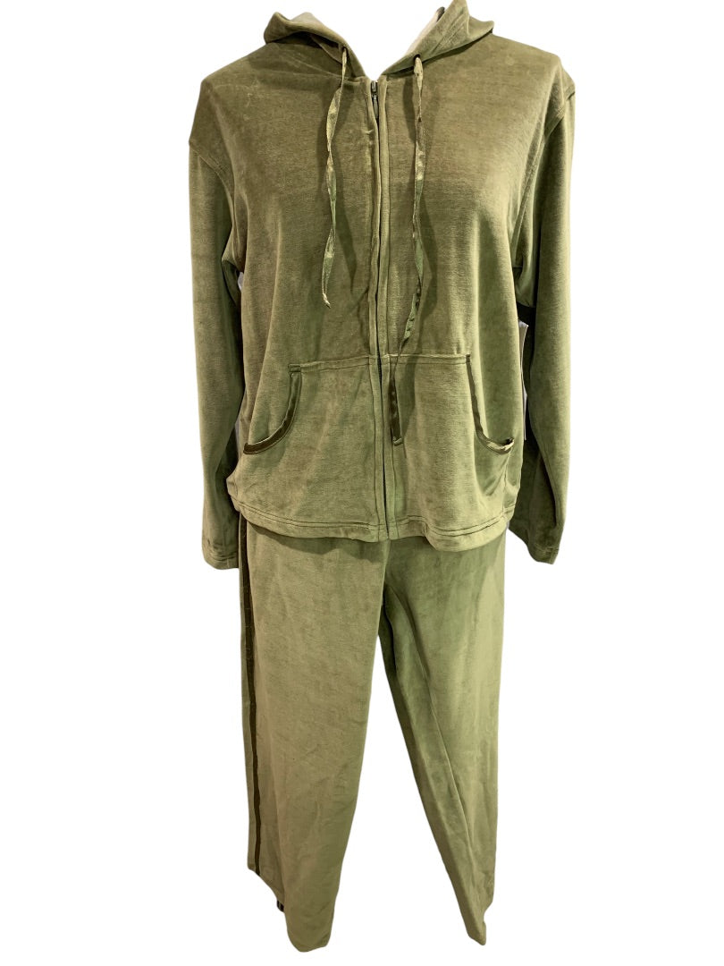 Small Jane Ashley Y2K Women's Two Piece Olive Green Velour Sweat Suit New