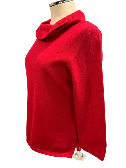 Large Rafaella Women's New Red Cowl Neck 3/4 Sleeve Sweater Cotton