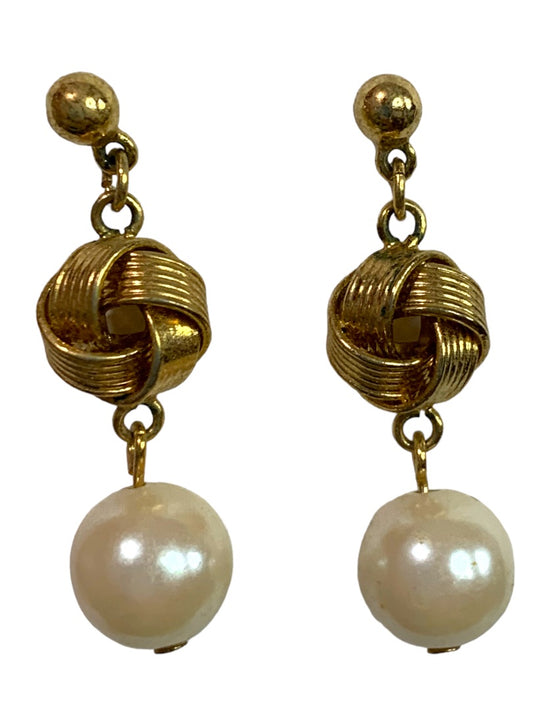 Vintage Post Pierced Earring Goldtone and Faux Pearl 1.25" Drop Dangle