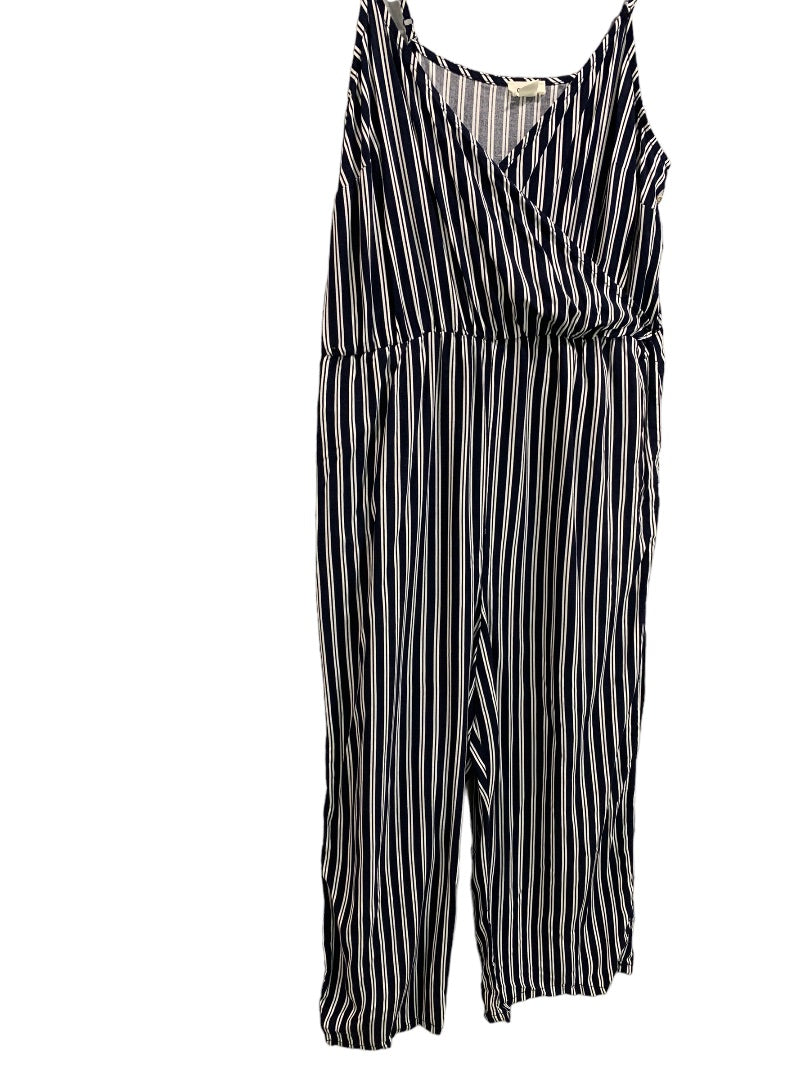 Small Garage Navy Blue New Striped Lightweight Jumpsuit Spaghetti Strap