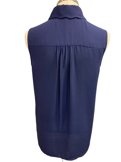 Small Pleione Women's Sleeveless Navy Blue Button Up Blouse Slightly Sheer