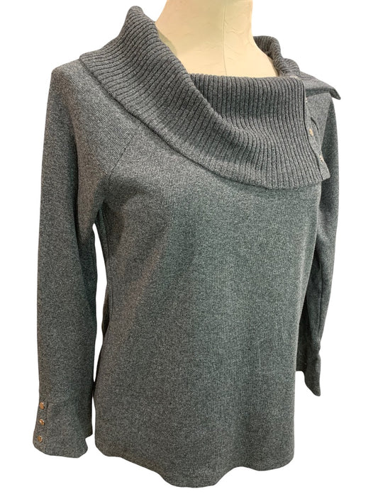 Small Petite Rafaella Charcoal Tweed Heather Pullover New Women's Sweater