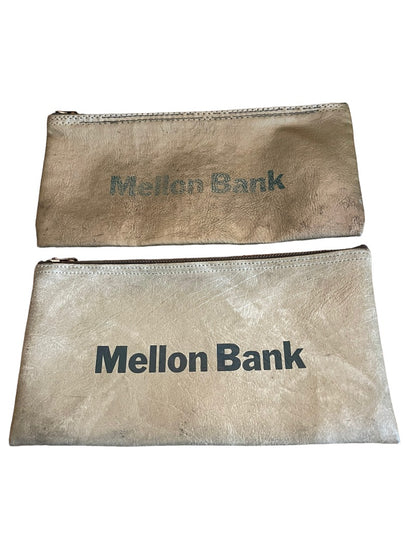 Two Vintage Mellon Bank Zip Top Deposit Money Bags 10.25" x 5.5"