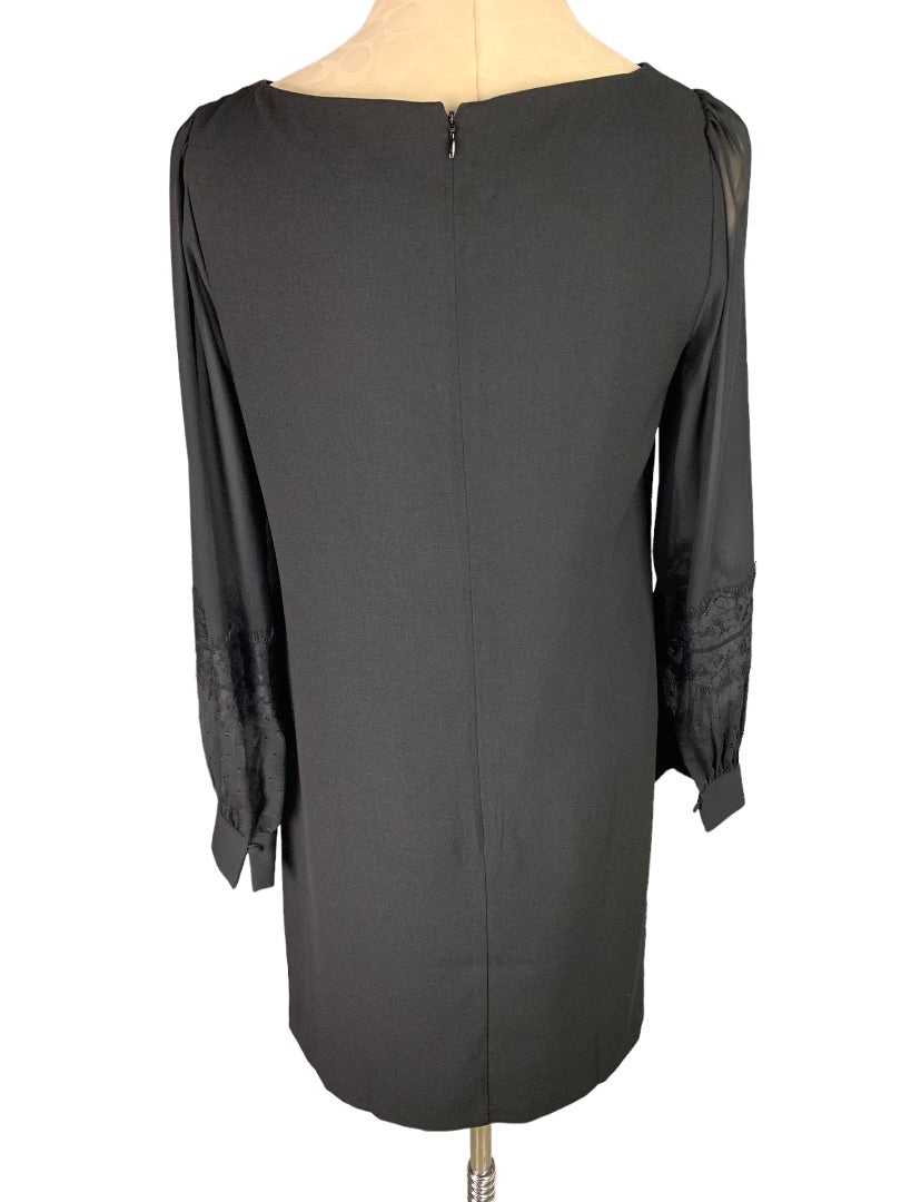 6 Ann Taylor Black Shift Dress Sheer Sleeve Back Zip Knee Length