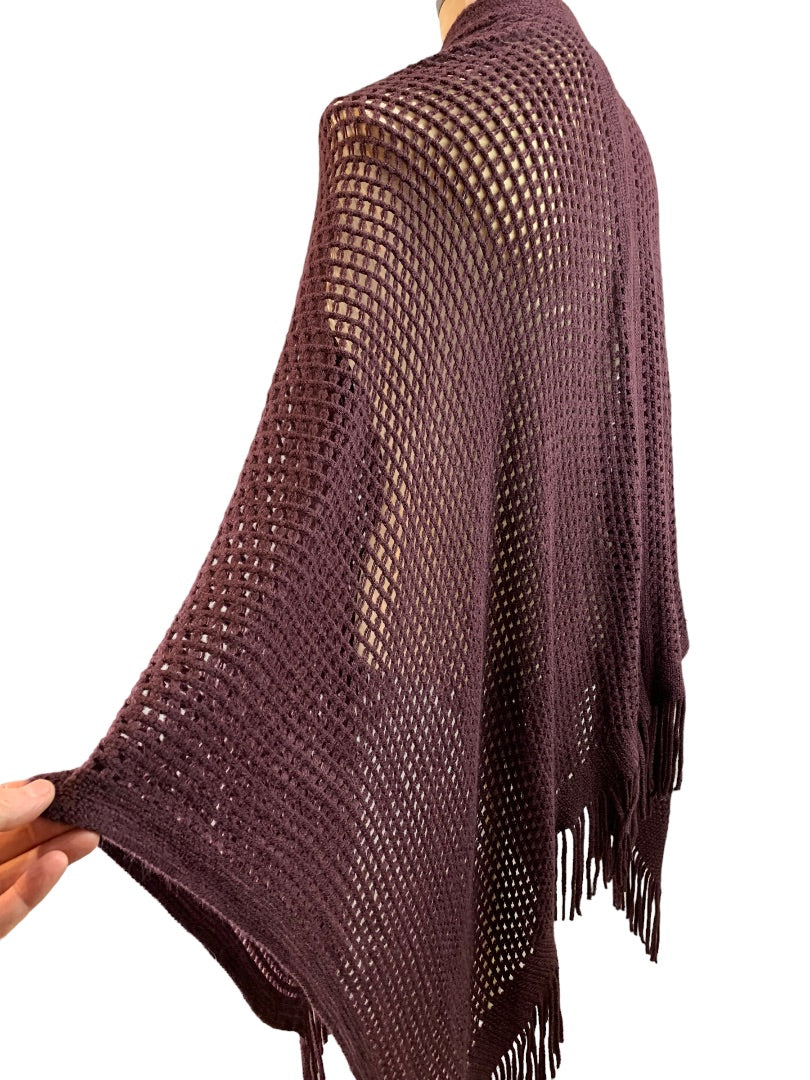 Loose Knit Fringed Shawl Cardigan Women's Eggplant Dark Purple