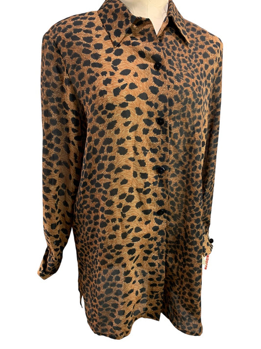 Small Liz Claiborne Collection New Animal Print Vintage 1990s Sheer Button Up Blouse Tunic