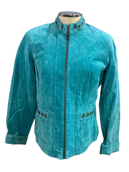 Large RuffHewn Women's Teal Suede Moto Style Full Zip Jacket