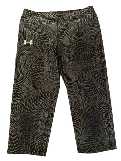 Large Under Armour Youth Girl's Capri Athletic Pants Fitted Heat Gear Black Metallic Print