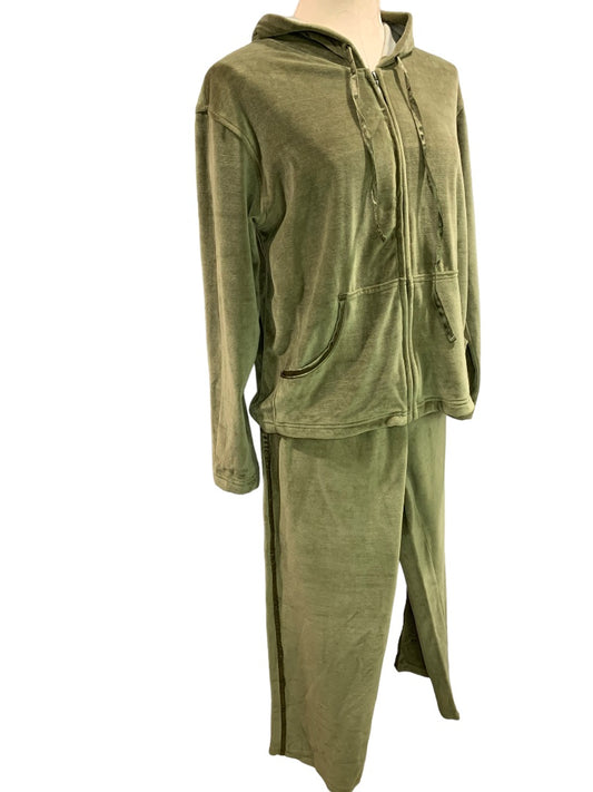 Small Jane Ashley Y2K Women's Two Piece Olive Green Velour Sweat Suit New