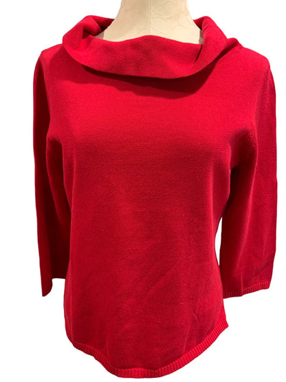 Large Rafaella Women's New Red Cowl Neck 3/4 Sleeve Sweater Cotton