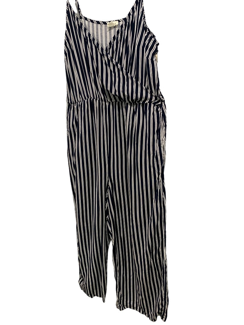 Small Garage Navy Blue New Striped Lightweight Jumpsuit Spaghetti Strap