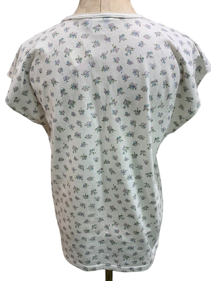 Large SteppingStones Women's Floral Print 1990s V-Neck Tshirt