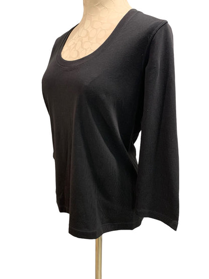 Large Petite Preswick & Moore Women's New Black Scoop Neck 3/4 Sleeve Tshirt