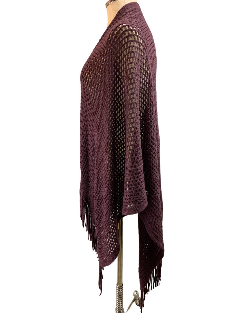 Loose Knit Fringed Shawl Cardigan Women's Eggplant Dark Purple