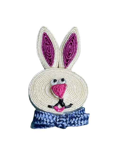 Rolled Straw Rabbit Head Easter Bunny Pin 2"