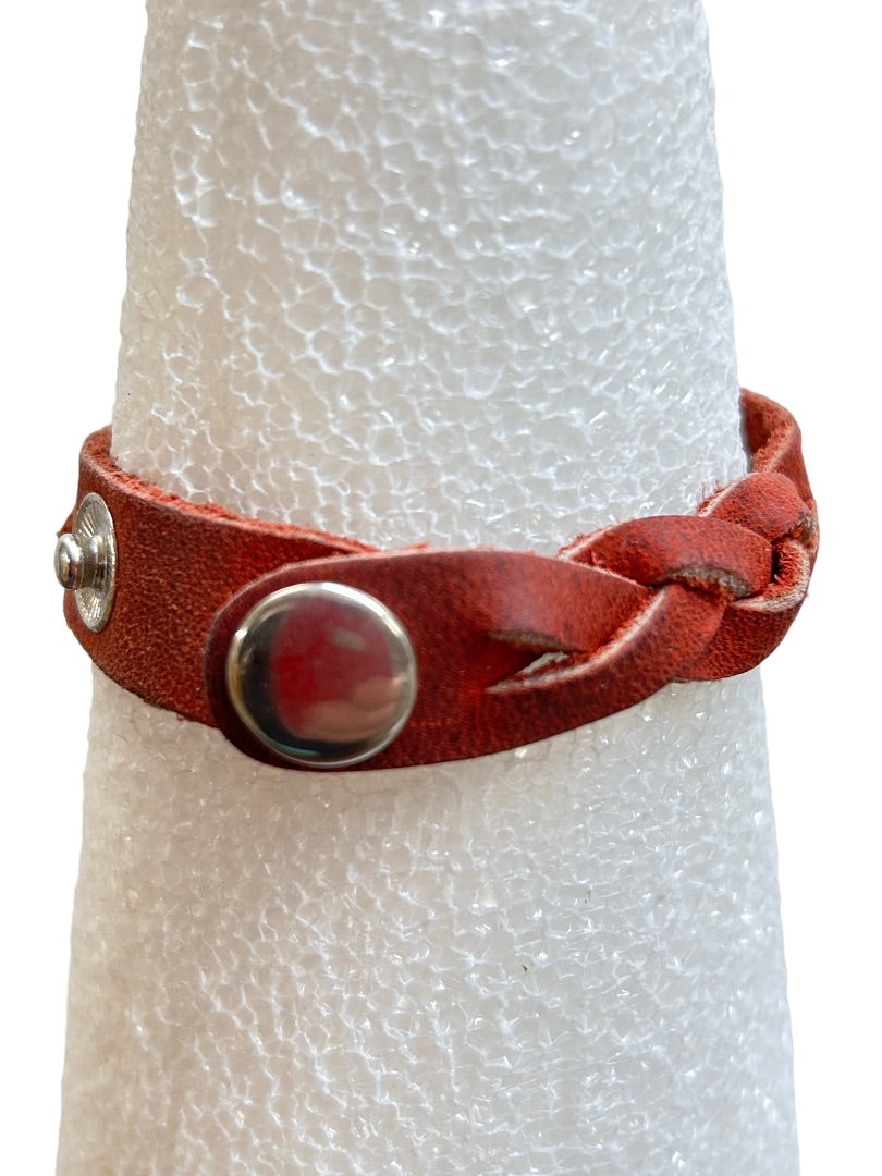 Braided Red Leather Bracelet Snap Closure "Strength" 7" or 7.5"