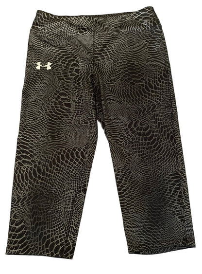 Large Under Armour Youth Girl's Capri Athletic Pants Fitted Heat Gear Black Metallic Print