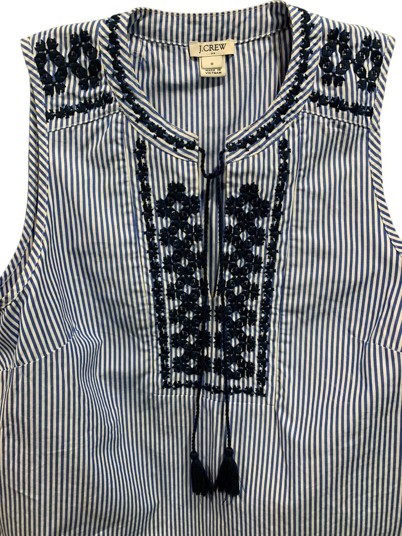 Size 0 J.Crew Women's Embroidered Striped Tank Boho Style H4922