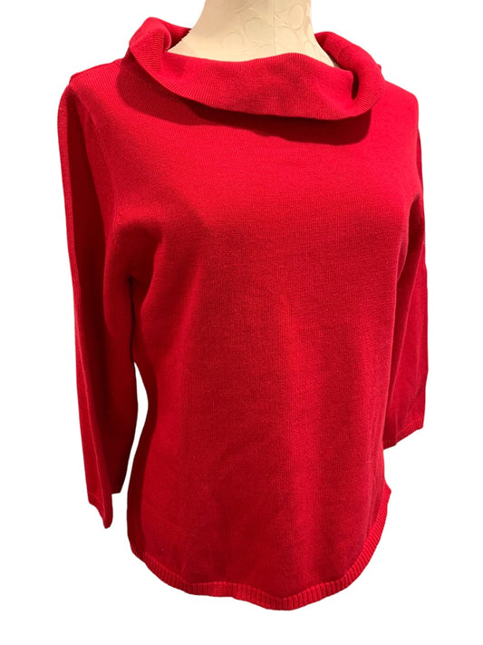 Large Rafaella Women's New Red Cowl Neck 3/4 Sleeve Sweater Cotton