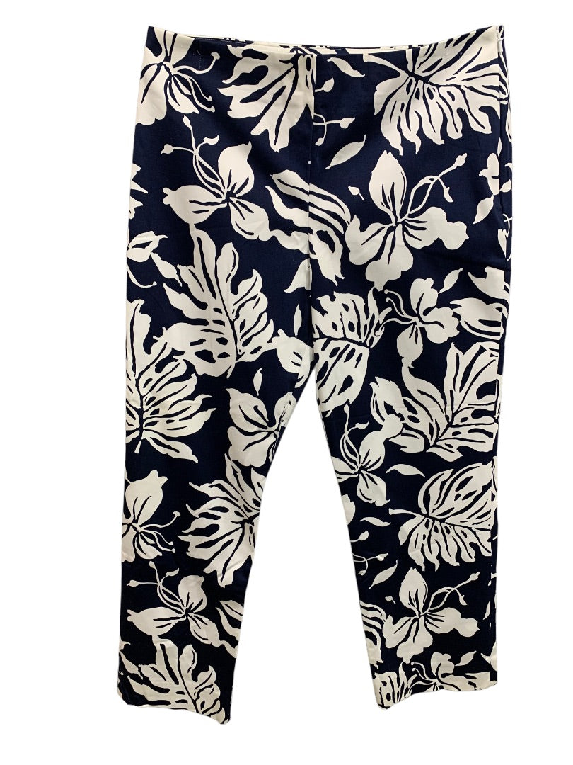 Size 12 Lauren Ralph Lauren Women's New Barbados Crop Pants Navy Blue White Side Zip