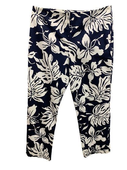 Size 12 Lauren Ralph Lauren Women's New Barbados Crop Pants Navy Blue White Side Zip