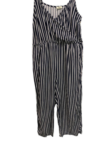 Small Garage Navy Blue New Striped Lightweight Jumpsuit Spaghetti Strap