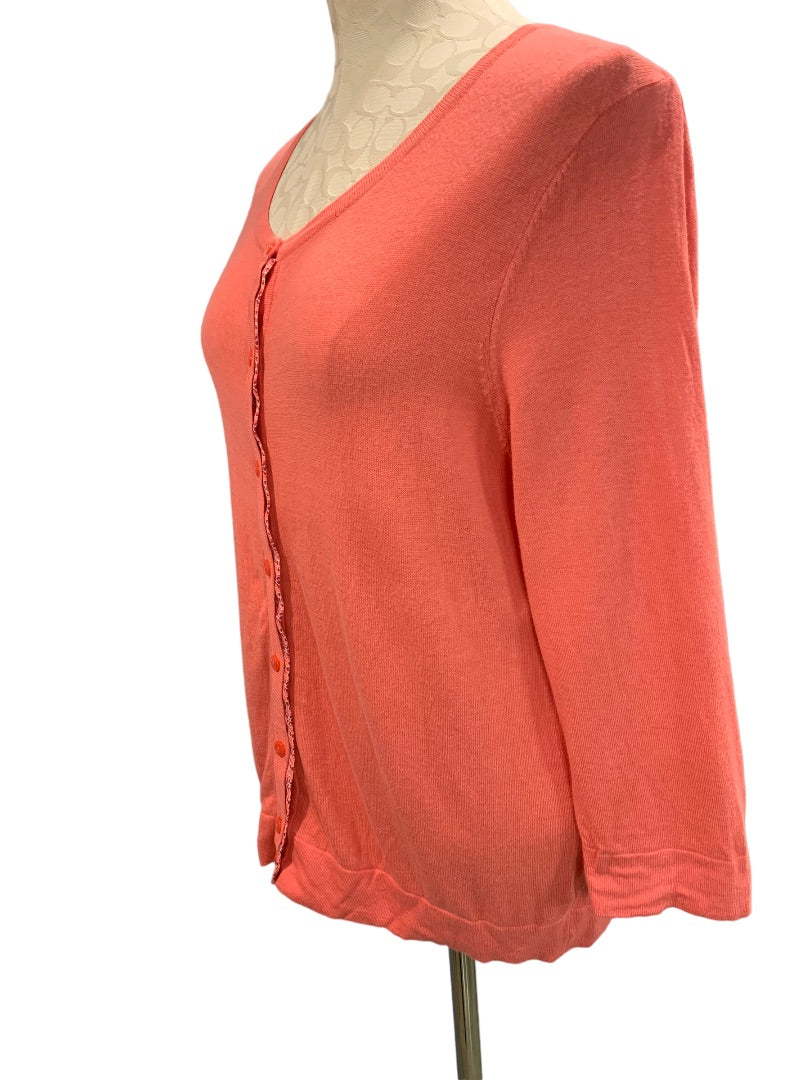 Large Petite Talbots Women's Coral Split Back Lightweight Cardigan